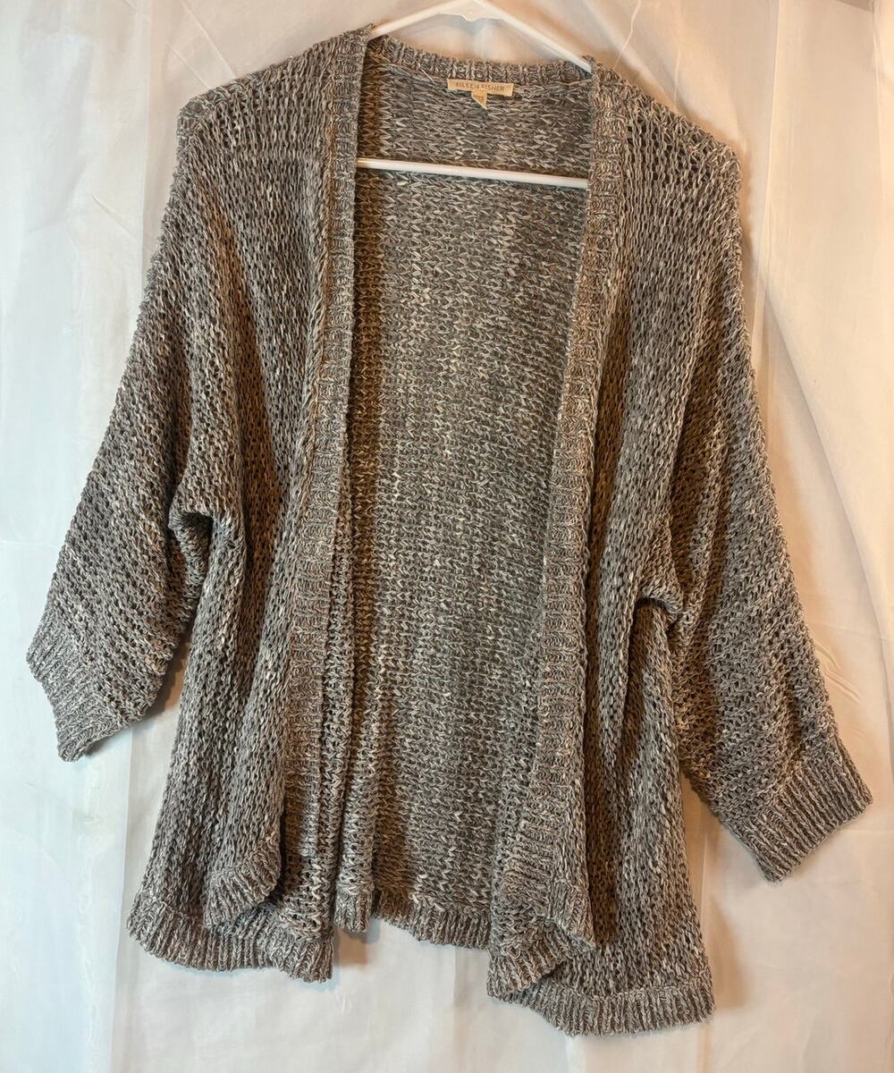 Eileen Fisher Gray Knit Slouch Cotton Cardigan Size Medium